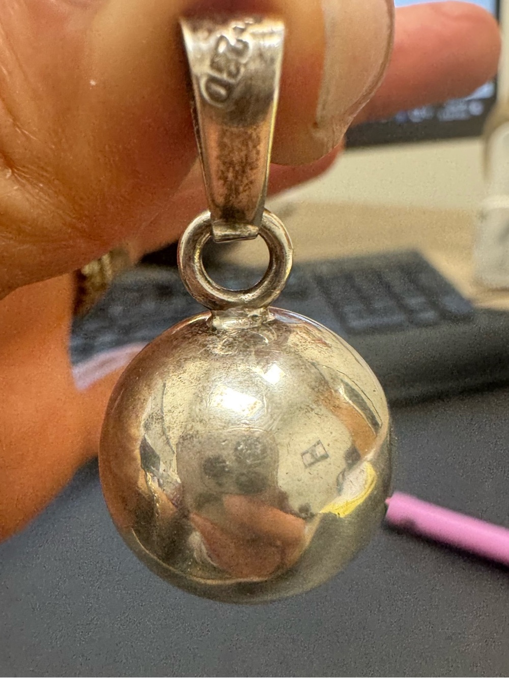Mexico .925 Sterling Silver Ball Chime Pendant